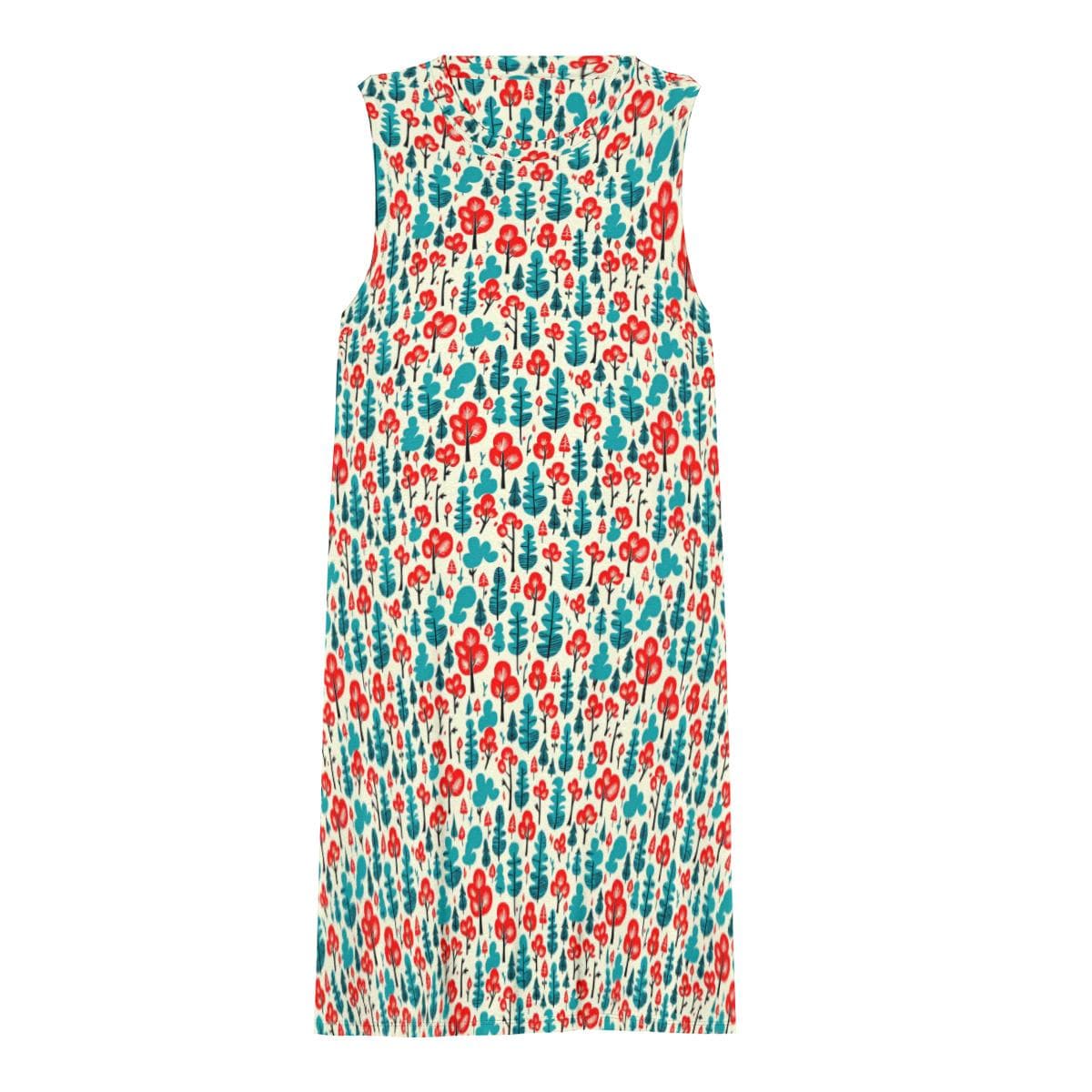 Whimsical Tree Print Sleeveless Dress with Pockets | Knee-Length Flowy Summer Casual A-Line Sundress for Women