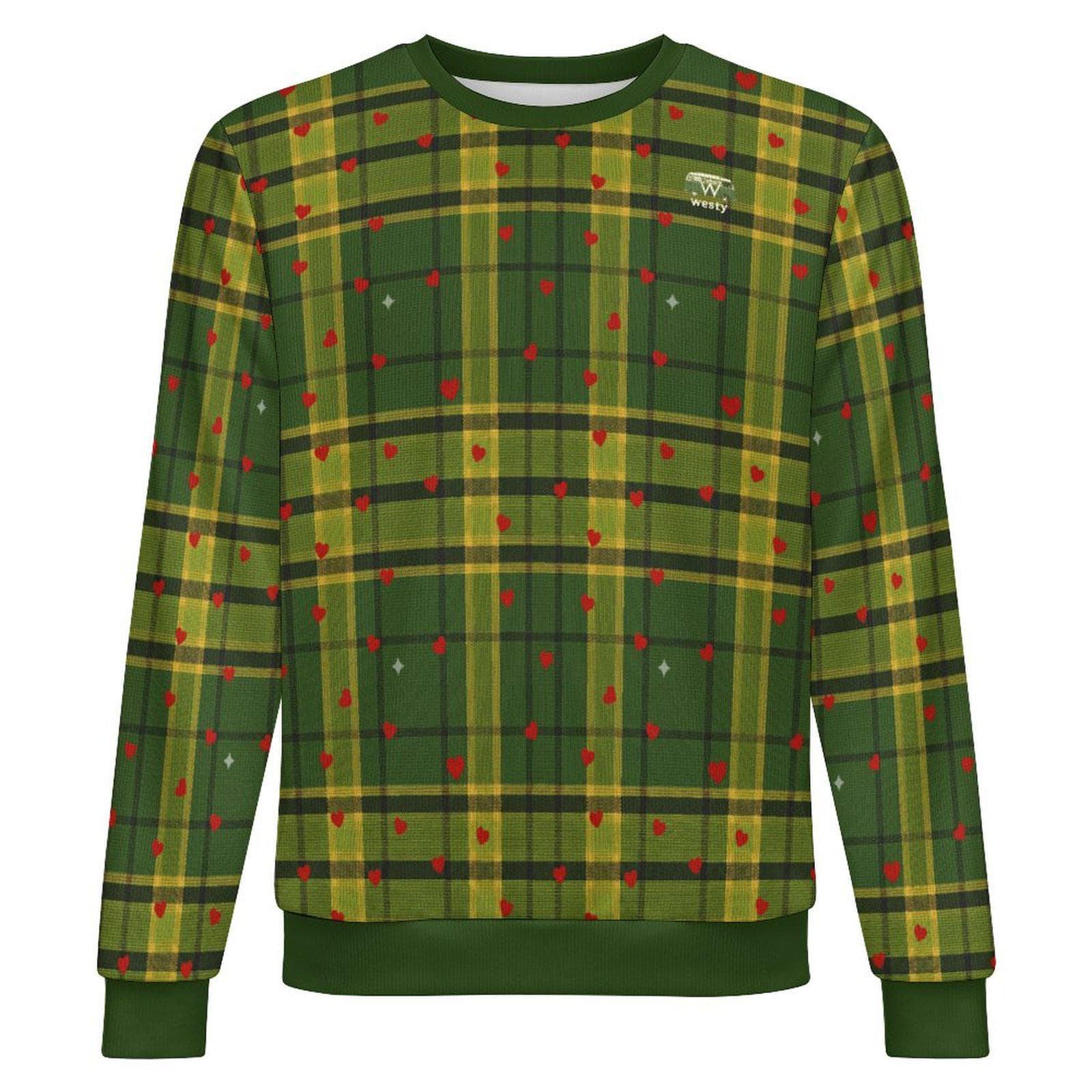 Vintage Westfalia Green Plaid Heart Print Pullover Sweater | Cozy Nostalgic Valentine's Day Top | Westy Adventure Wear
