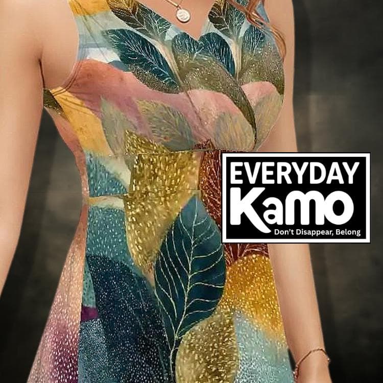 Everyday Kamo Abstract V-Neck Dress, Modern Summer Outfit. 180g Milk Silk Fabric