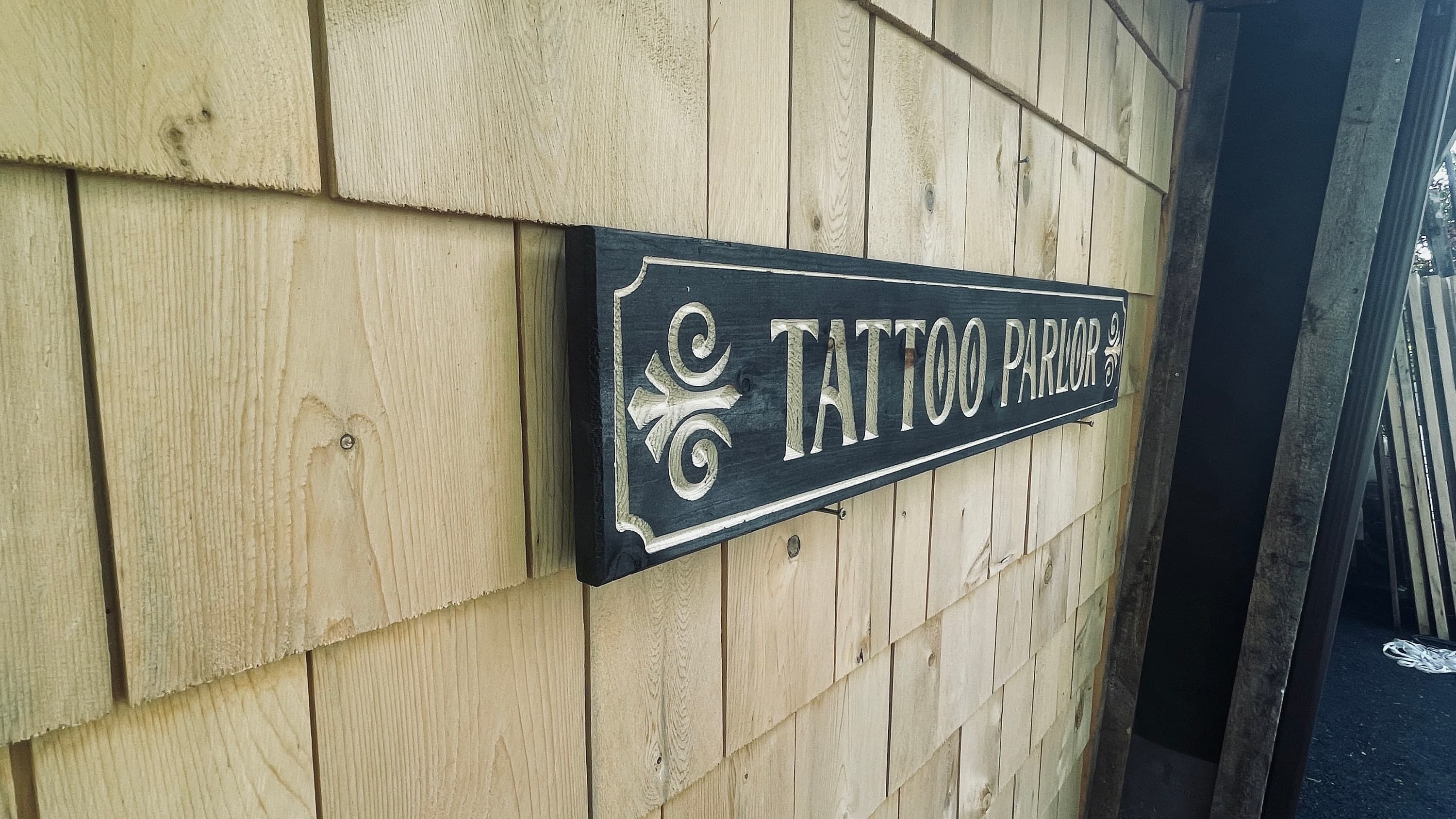 Tattoo Parlor Carved Real Pine Wooden Sign