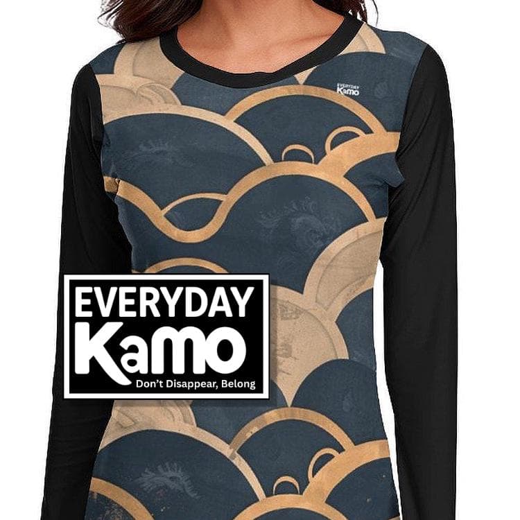 Everyday Kamo Women's UPF 40 Sun Protection Shirt | Japanese Wave Print Long Sleeve Rash Guard | Quick Dry Cooling Outdoor Top