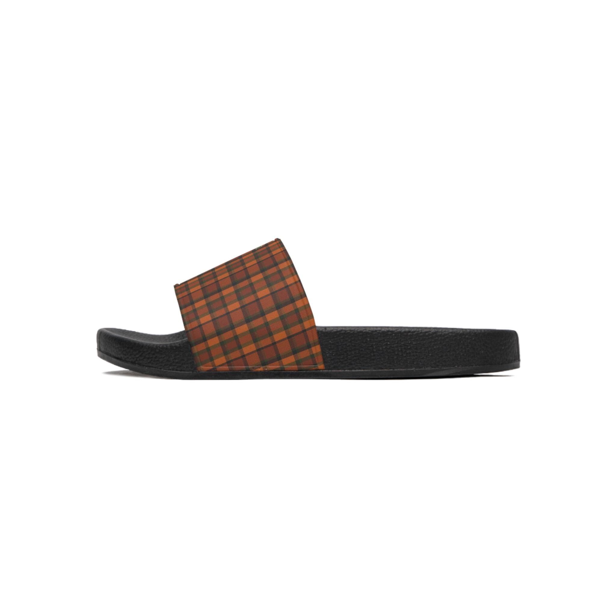VW Microbus Slide Sandals, Retro Orange Plaid, 70s Hippie Style