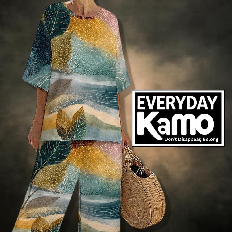 Slub Linen Two Piece Set | Abstract Print Loungewear