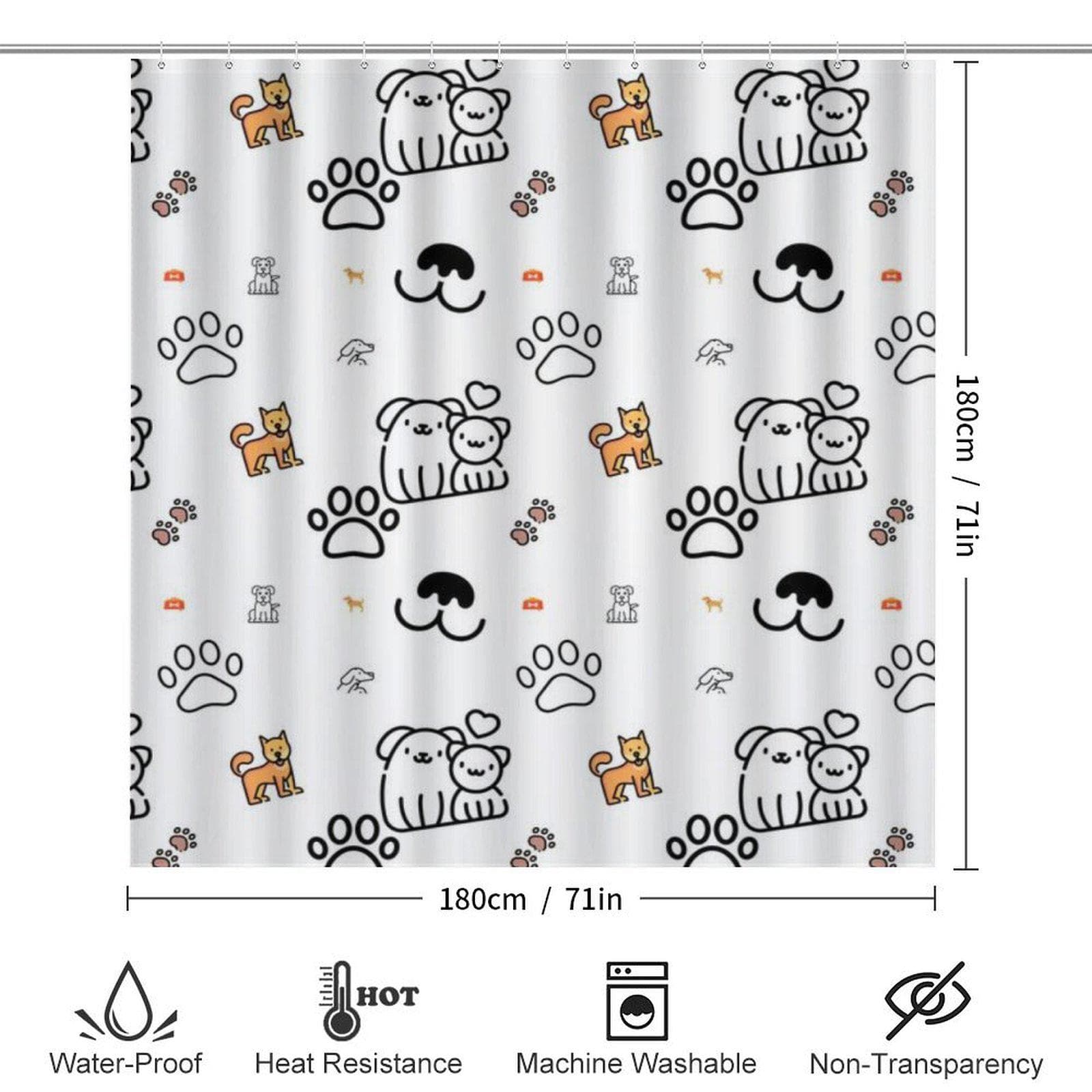 Cute Cat Dog 4-Piece Bathroom Set Shower Curtain Bath Mat Toilet Cover