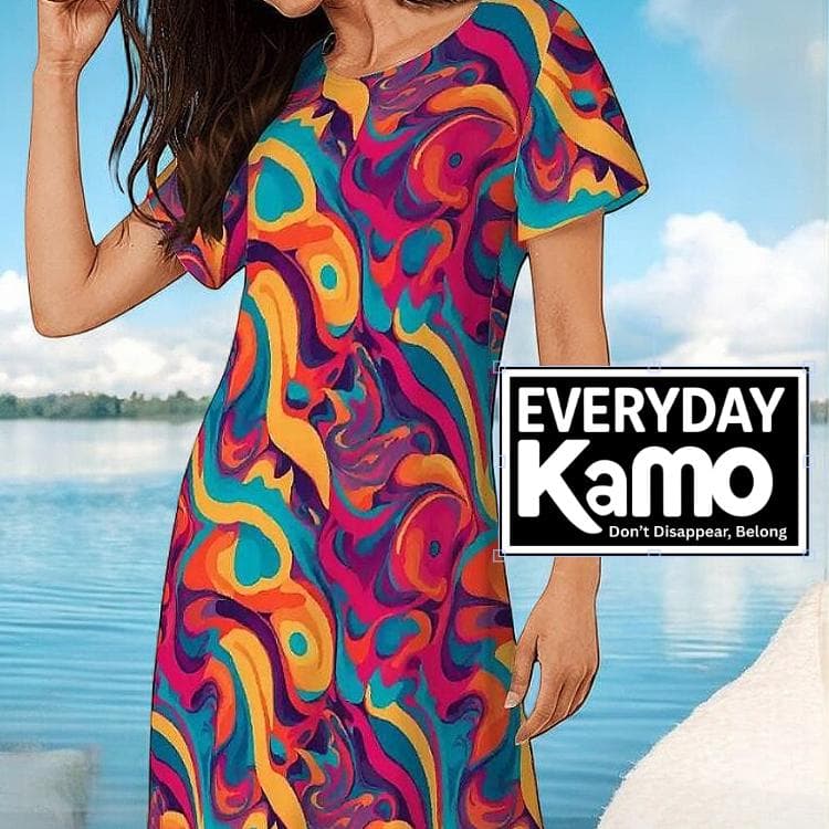 Everyday Kamo Abstract Nightgown for Women, Vibrant Colorful Sleep Shirt, Modern Urban Explorer
