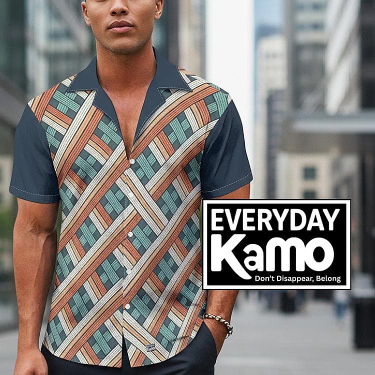 Everyday Kamo Men's Abstract Geometric Hawaiian Shirt | Breathable Summer Aloha Button-Up | Unique Patterned Casual Vacation Top