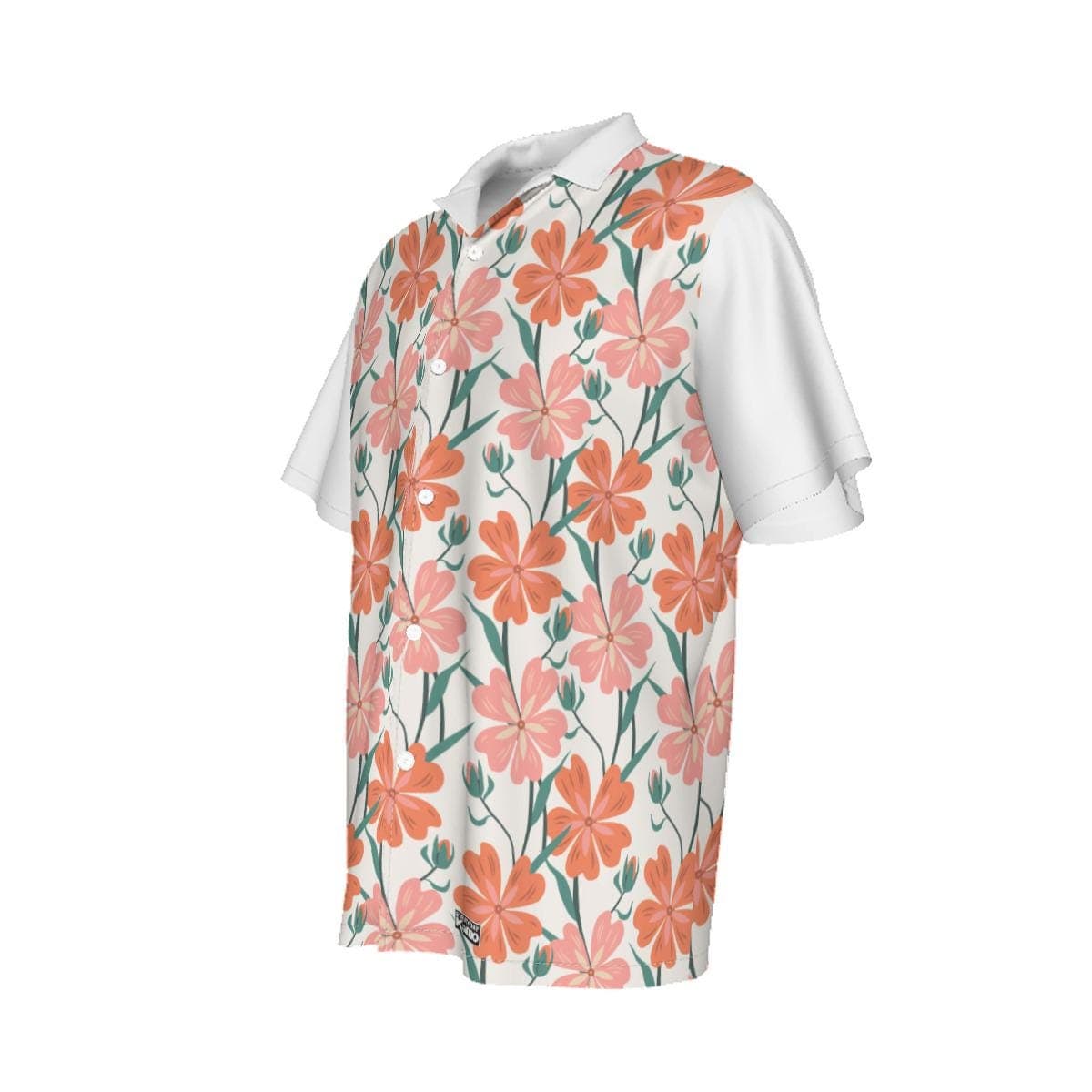 Pink & Orange Floral Hawaiian Shirt | Tropical Summer Aloha Button-Up | Lightweight Camp Collar Vacation Shirt