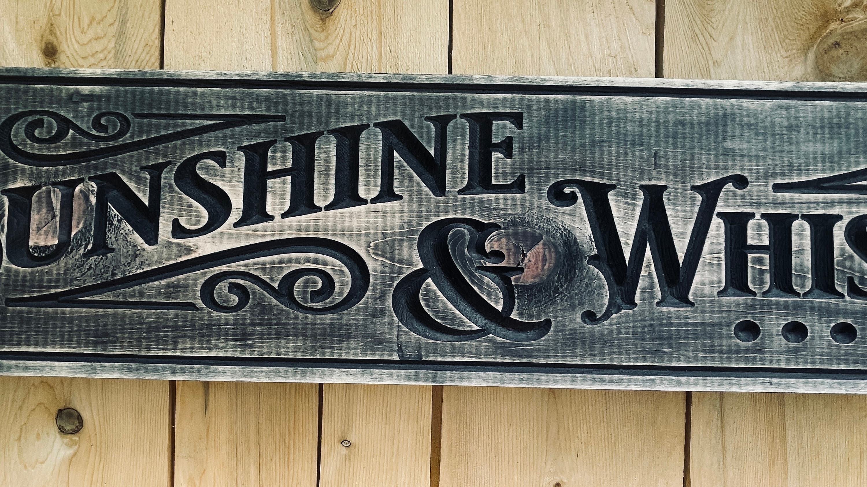 Sunshine & Whiskey Real Pine Wood Carved Sign