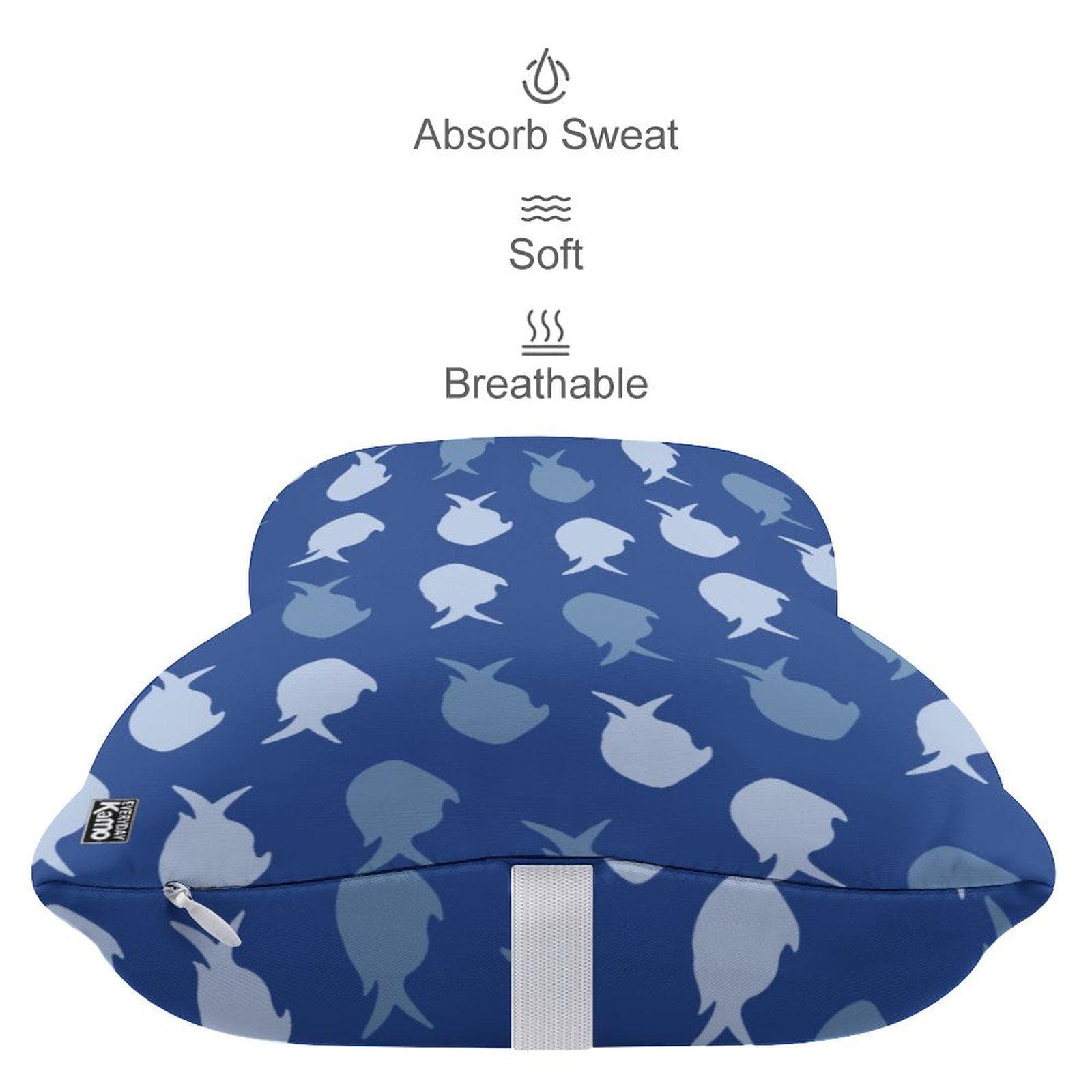 Everyday Kamo Deep Dive Car Headrest Pillow | Memory Foam Neck Support with Blue Fish Pattern | Coastal Driving Comfort