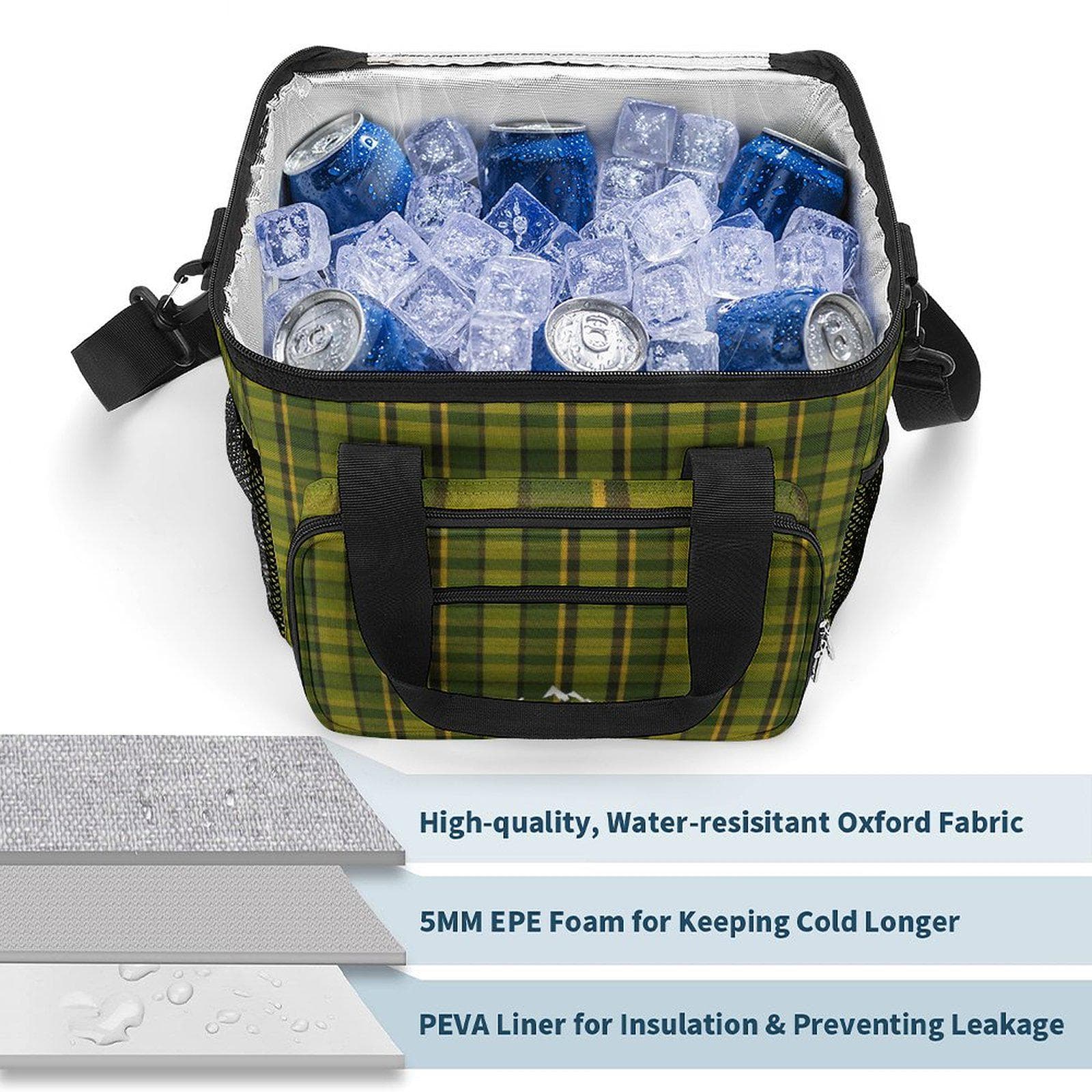 Green Plaid 30-Can Insulated Cooler Bag with Strap