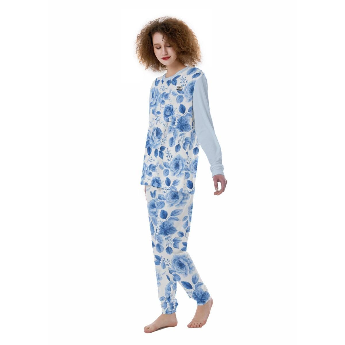 Blue Rose Floral Pajama Set | Soft & Skin-Friendly Loungewear | Comfortable Women's Sleepwear | 2-Piece PJs