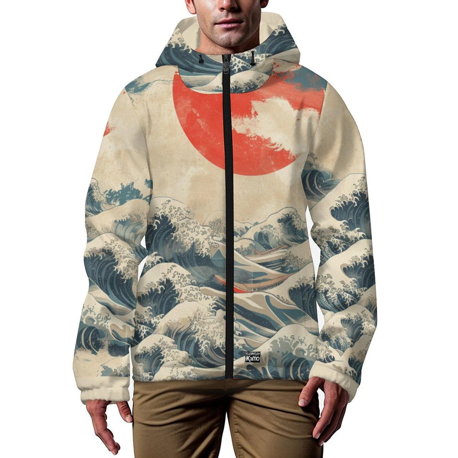 The Great Wave Hooded Windbreaker | Hokusai Japanese Art Print Jacket | Unisex Aesthetic Streetwear Outerwear