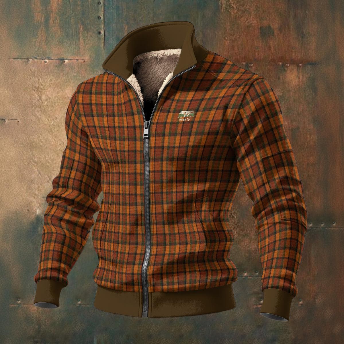 Westy Orange Plaid Fleece Zip-Up Jacket | Vintage Van Life Inspired Cozy Sweatshirt