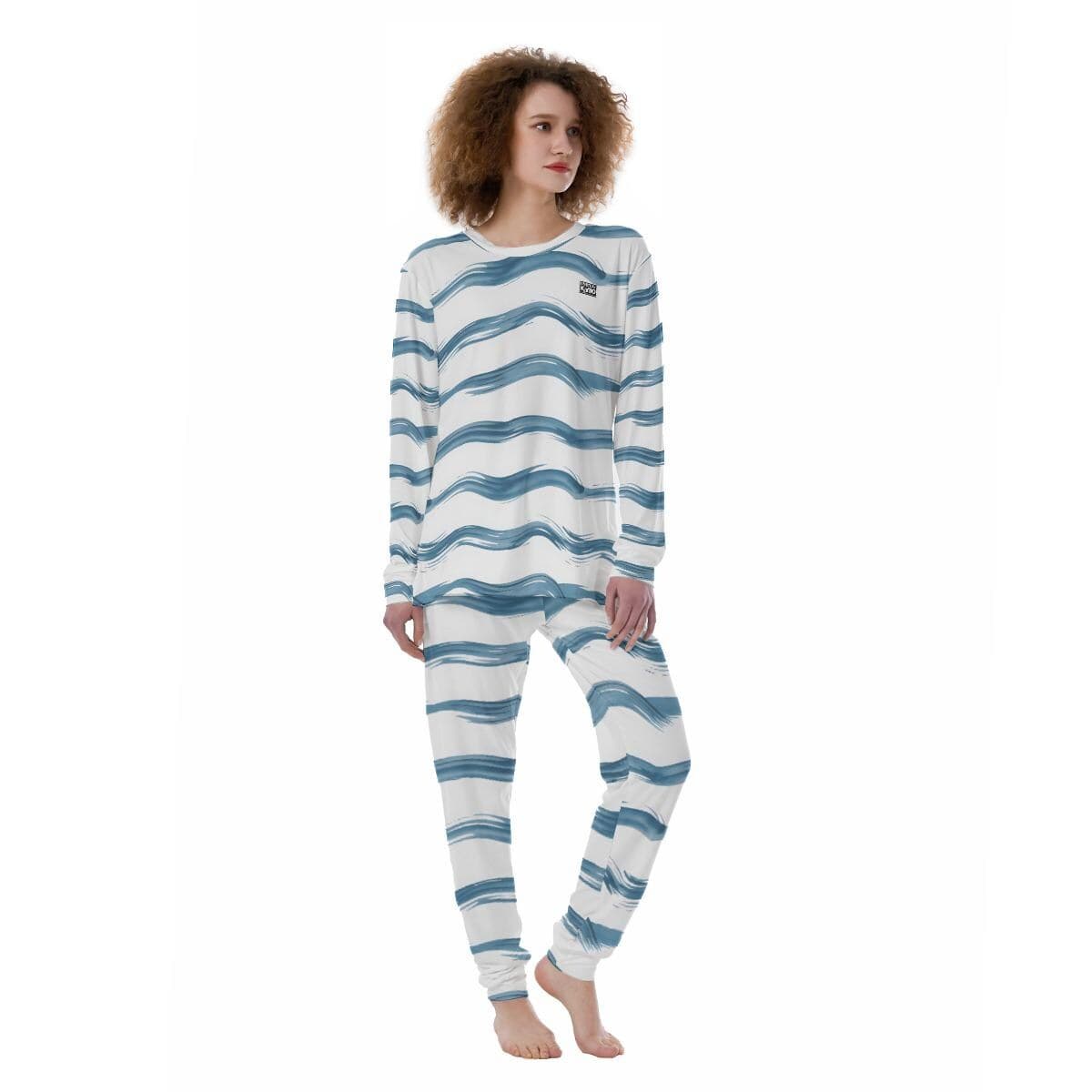 Blue Brushstroke Wave Pajama Set | Cozy Women's Striped Loungewear | Soft & Skin-Friendly PJs | Artistic Sleepwear