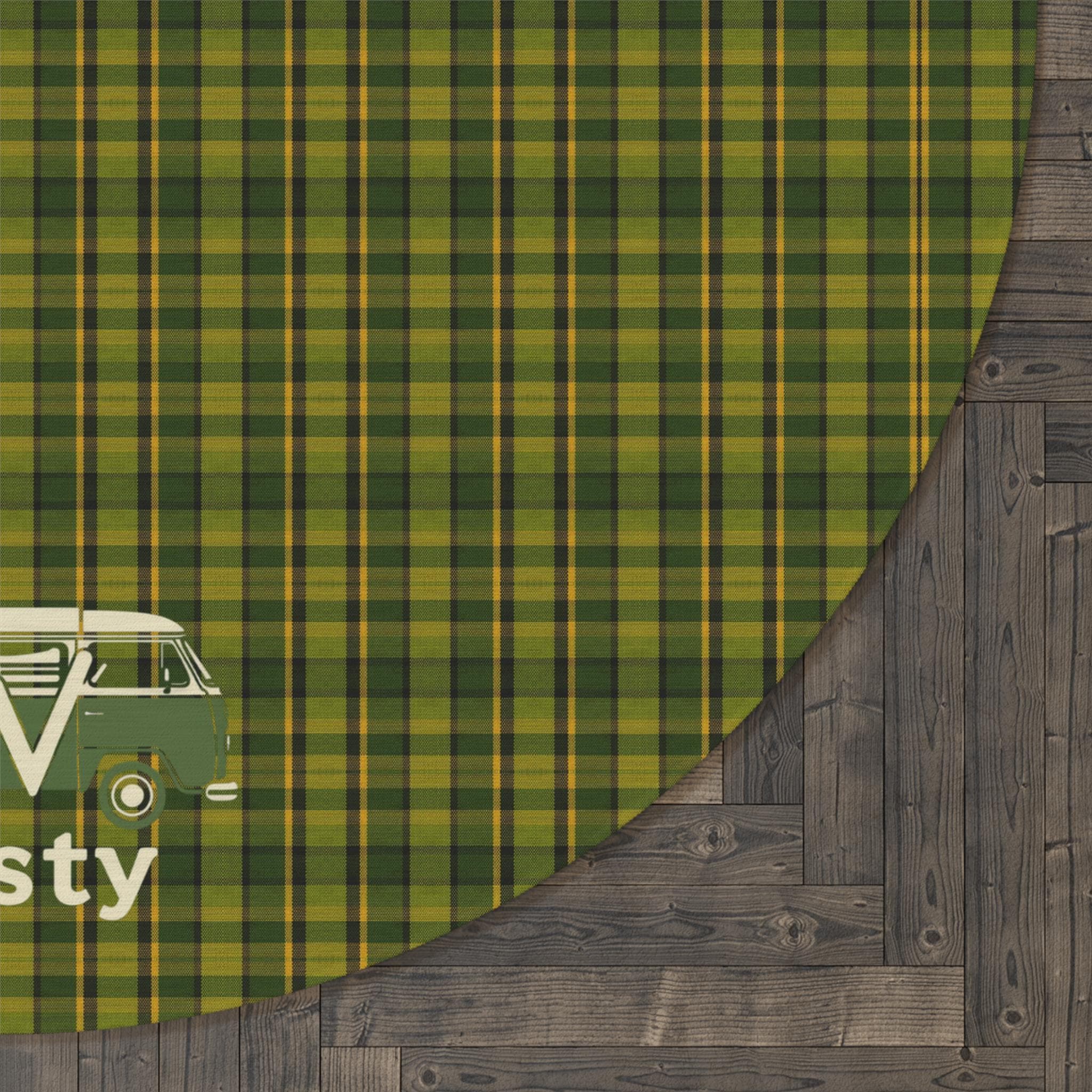 Green Plaid Westy Camper Round Rug | Retro Campervan Floor Mat