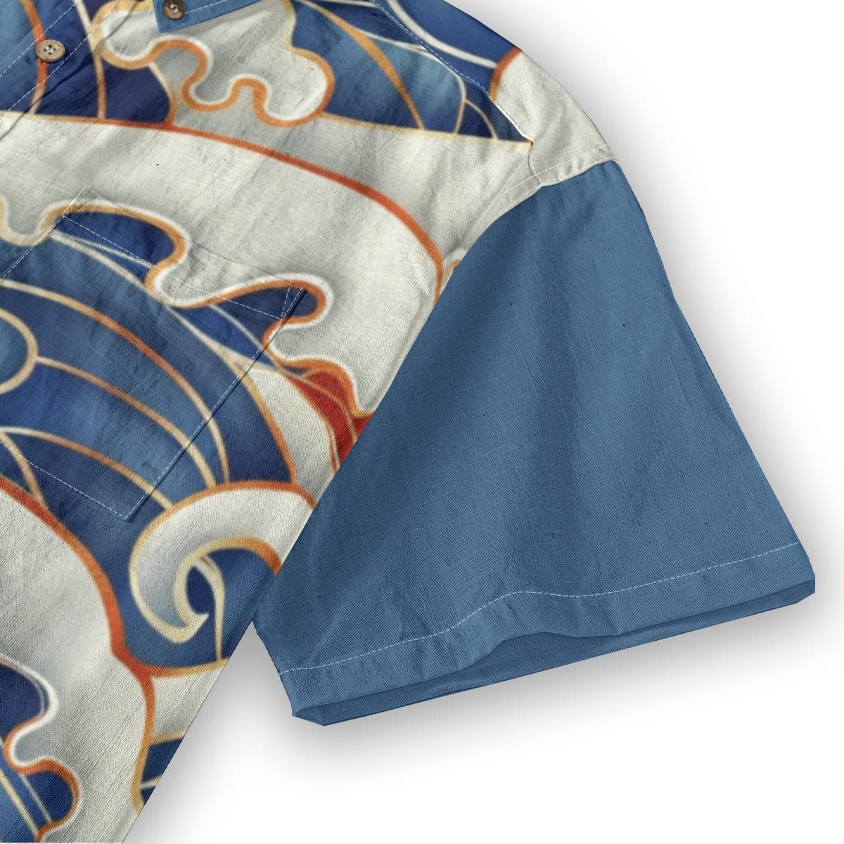 Japanese Wave Cotton Shirt | Men's Ocean Print Aloha Top | Slub Cotton Summer Button Up