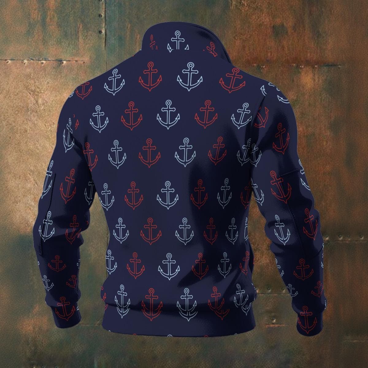 Men's Nautical Anchor Fleece Jacket - Maritime Zip-Up Sweatshirt
