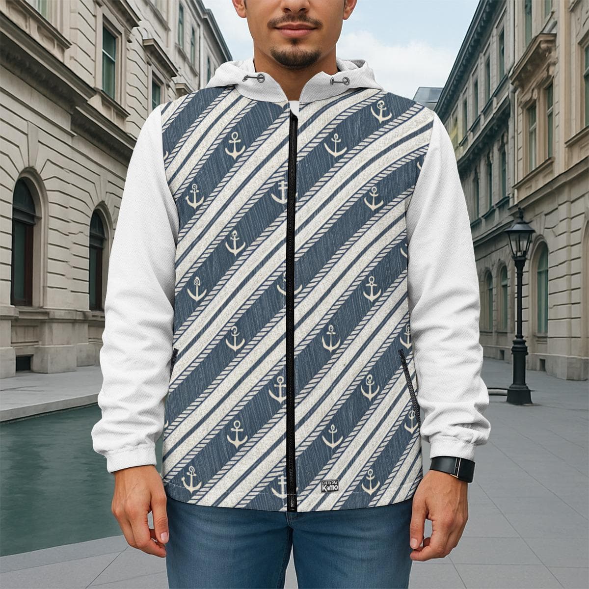 Everyday Kamo Nautical Striped Cotton Hooded Jacket Men