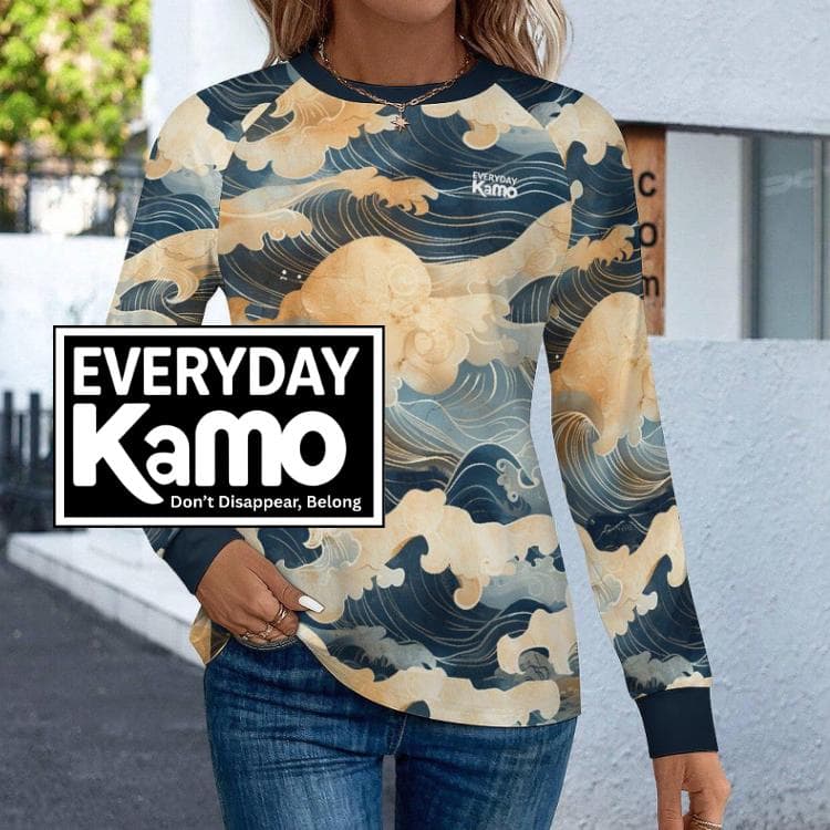 Everyday Kamo Women's Ocean Wave Long Sleeve Quick Dry UPF 50+ T-Shirt - Cool Touch Sun Protection Top