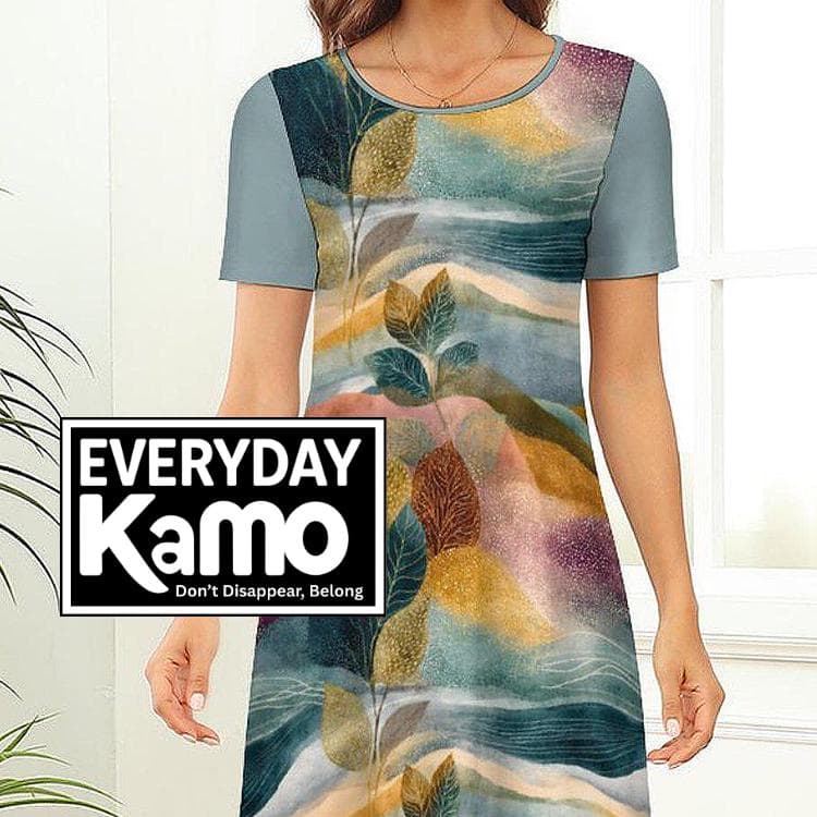 Watercolor Wanderlust Maxi Dress - Abstract Leaf Print Flowy Casual Gown - Comfortable Everyday Summer Dress