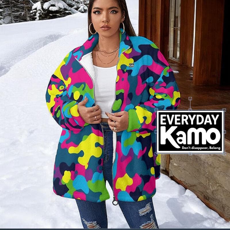 Everyday Kamo Fleece Jacket | Vibrant Colorful Sherpa Coat | Modern Urban Style Gift for Her
