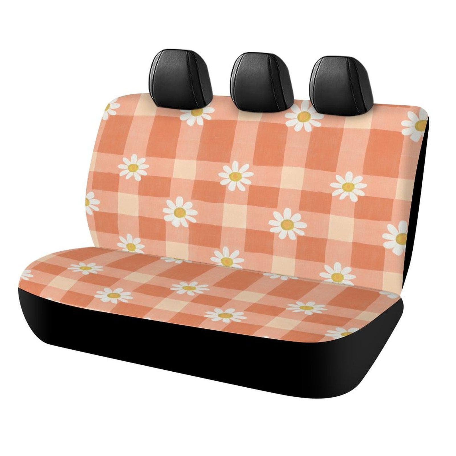 Peach Gingham Daisy Car Back Seat Cover | Universal Fit Boho Aesthetic