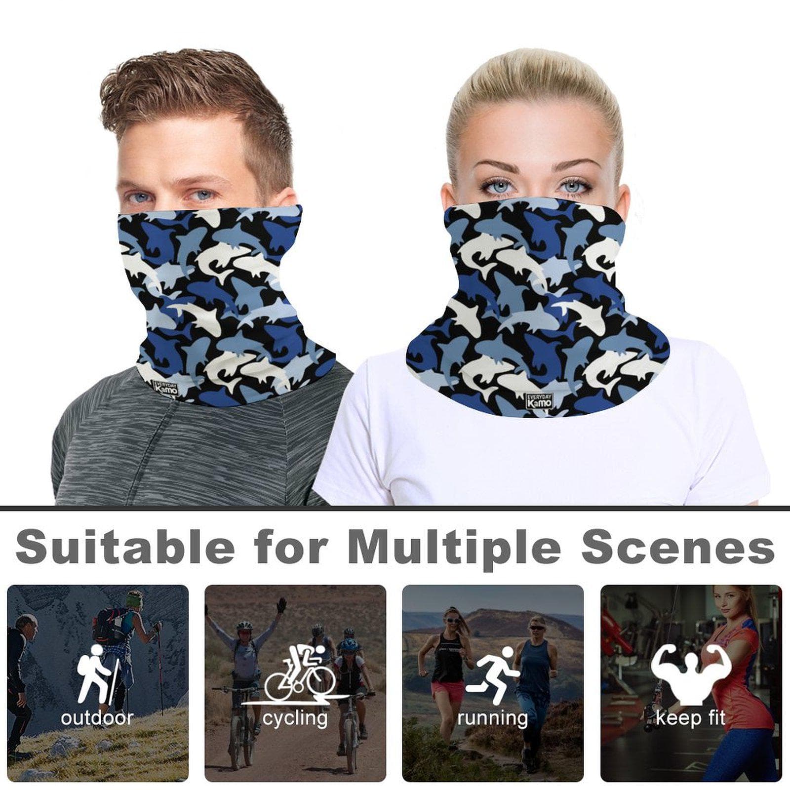 Blue Shark Camo Neck Gaiter | Adjustable Face Mask, Headwear