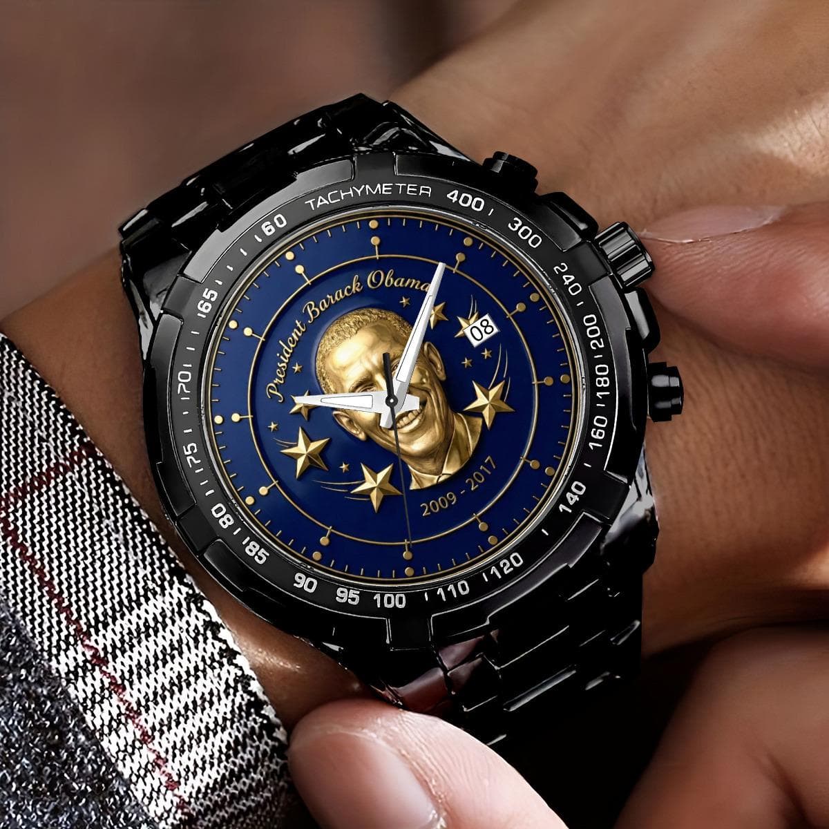 Barack Obama Presidential Commemorative Watch - Gold Portrait & Stars Design