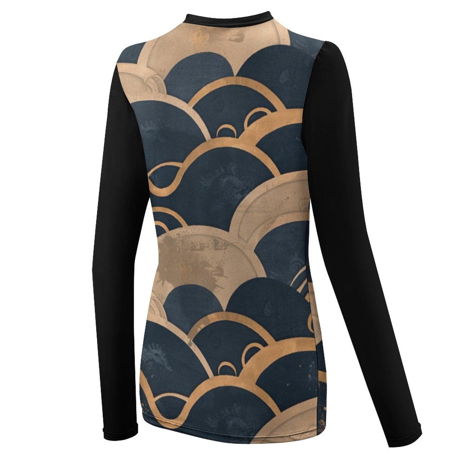 Everyday Kamo Women's UPF 40 Sun Protection Shirt | Japanese Wave Print Long Sleeve Rash Guard | Quick Dry Cooling Outdoor Top