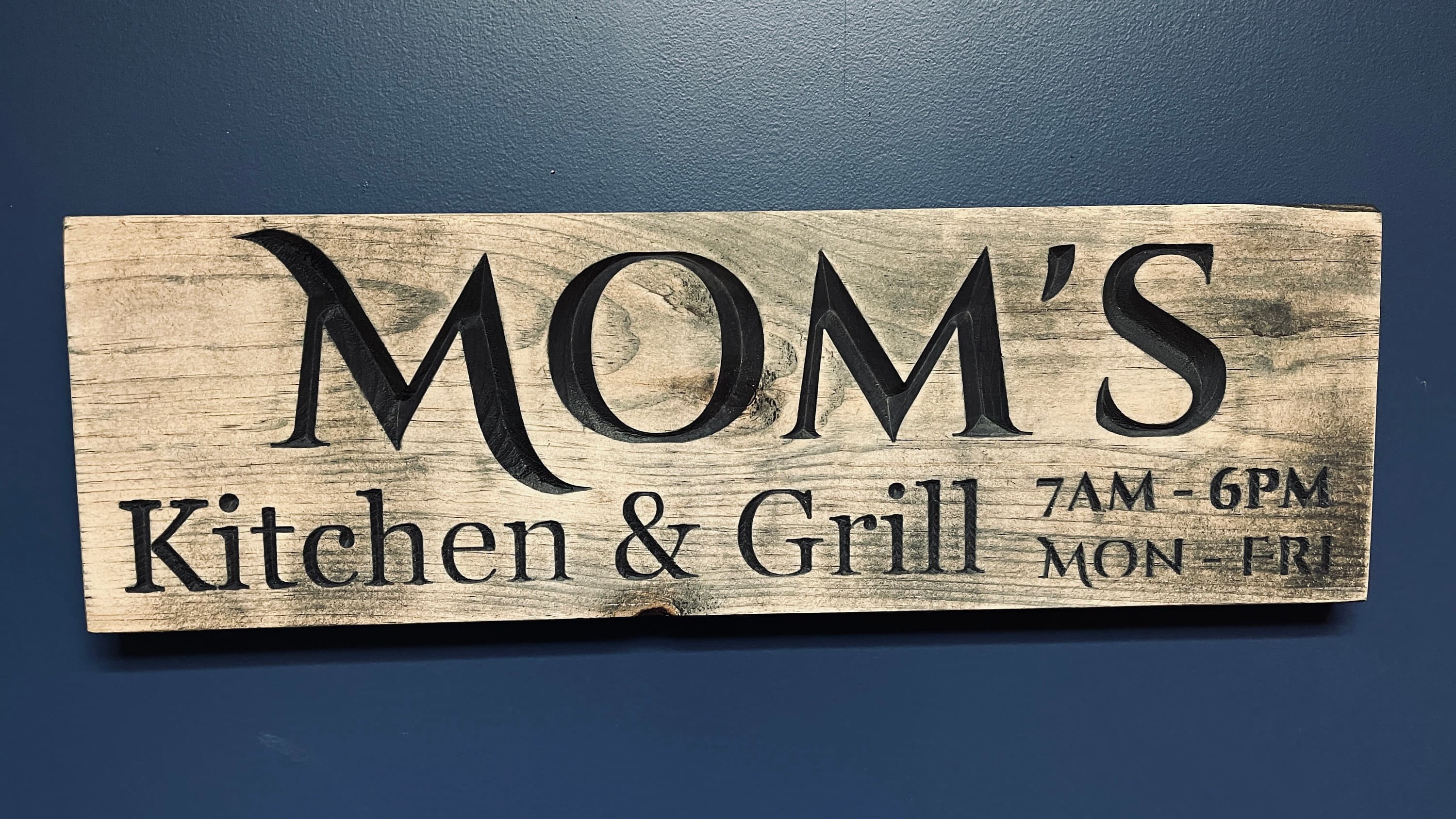 Mom's Kitchen & Grill - Carved Wood Sign