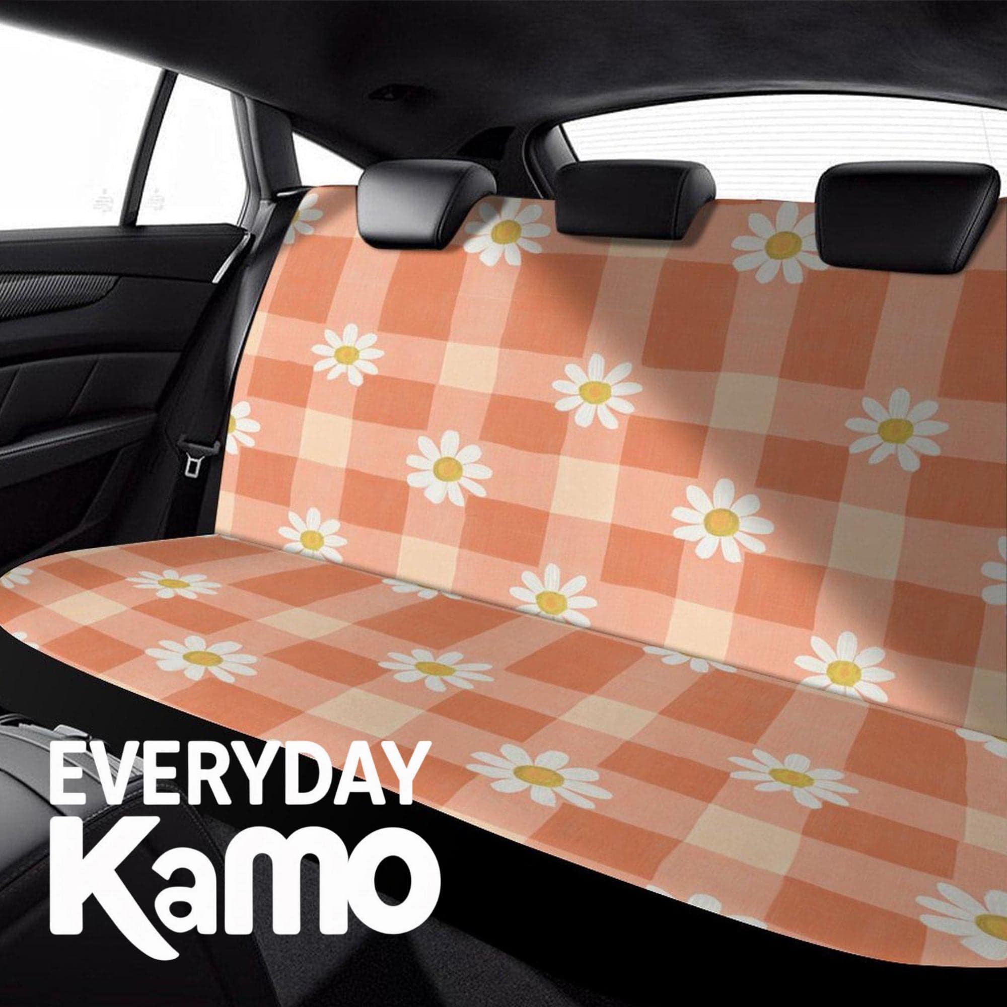 Peach Gingham Daisy Car Back Seat Cover | Universal Fit Boho Aesthetic