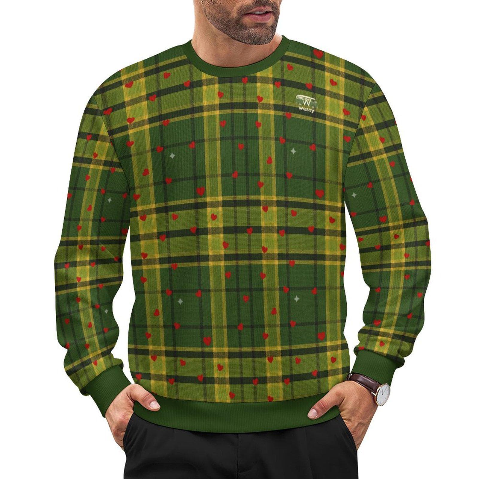 Vintage Westfalia Green Plaid Heart Print Pullover Sweater | Cozy Nostalgic Valentine's Day Top | Westy Adventure Wear