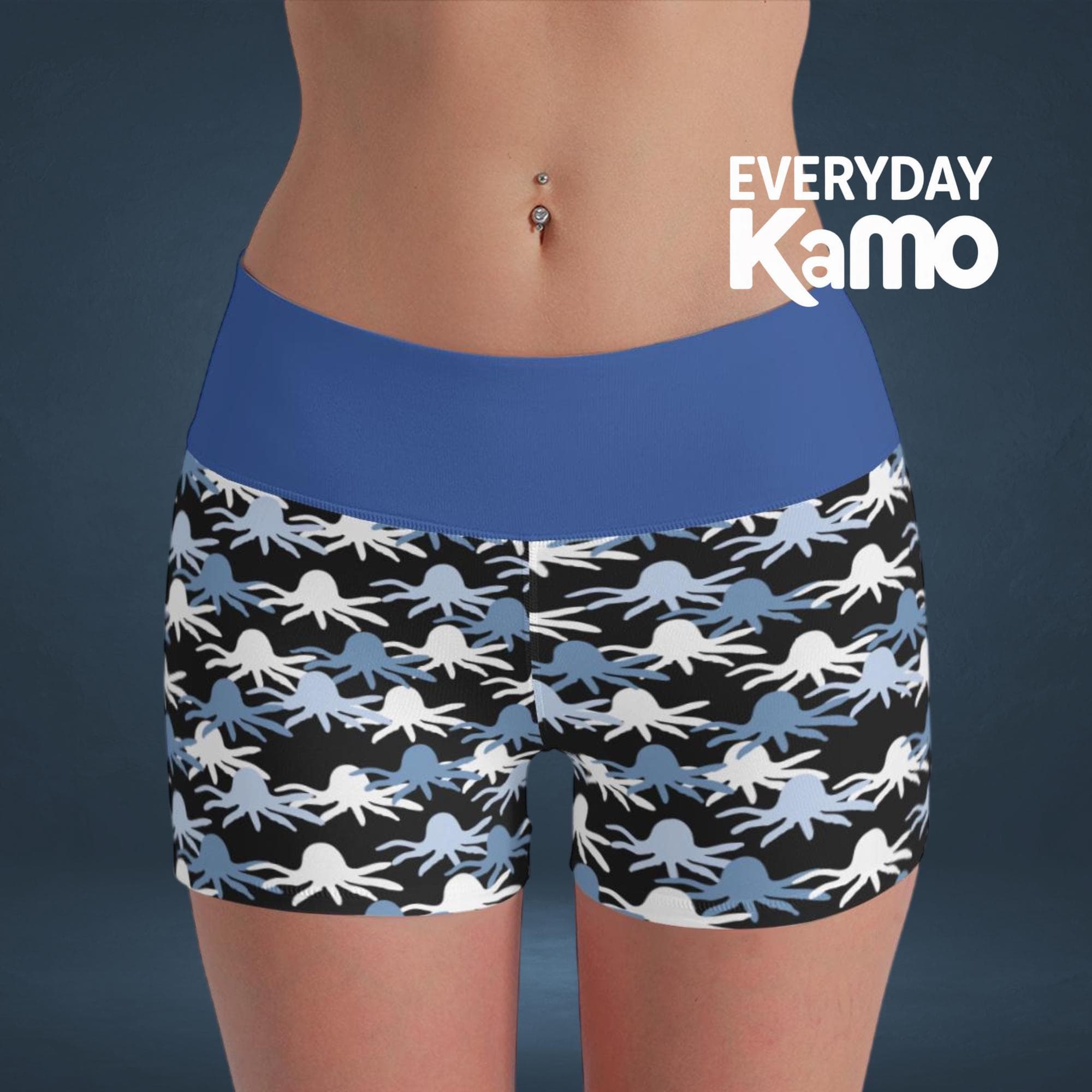 Octo-Awesome High Waist Shorts | Quirky Octopus Print Yoga & Beach Shorts | Everyday Kamo