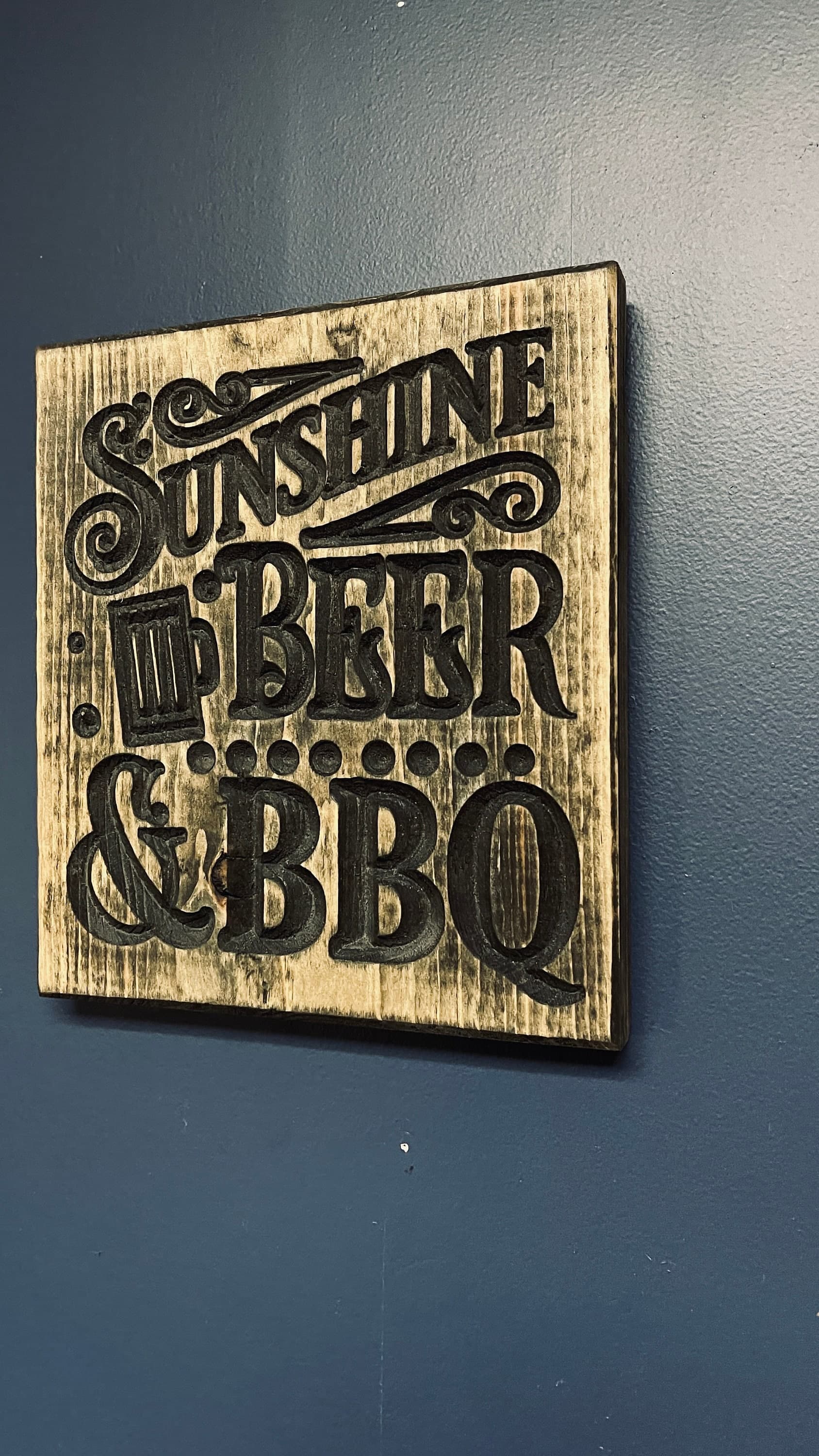 Sunshine, Beer & BBQ Horizontal Carved Wood Sign