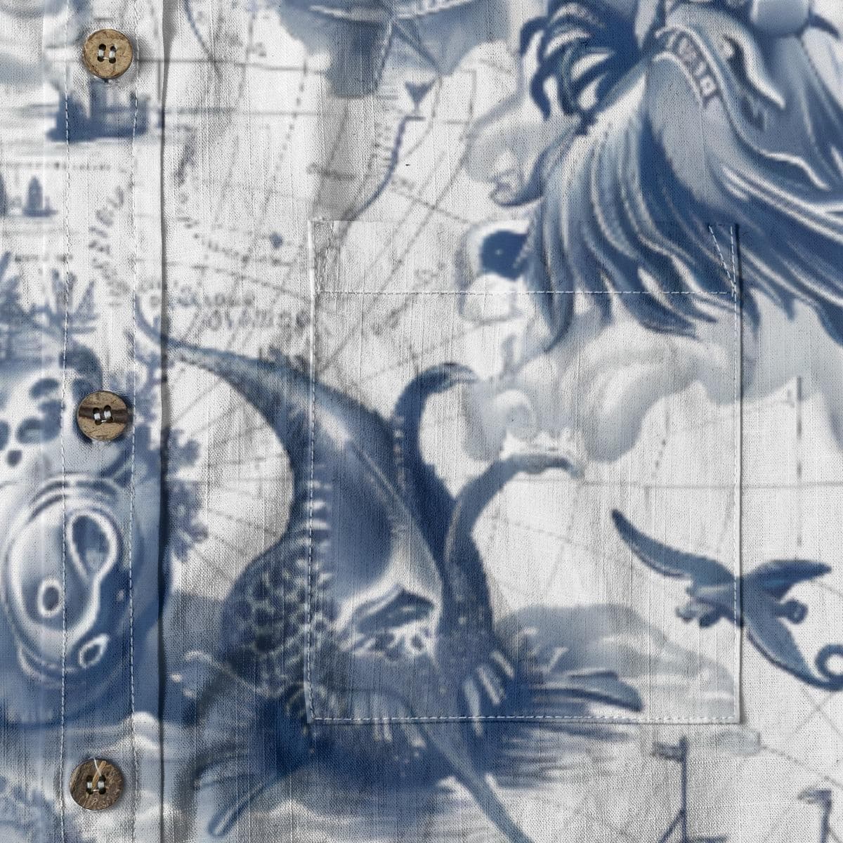 Kraken & Sea Monster Map Hawaiian Shirt | Vintage Nautical Pirate Cotton Button-Up for Men