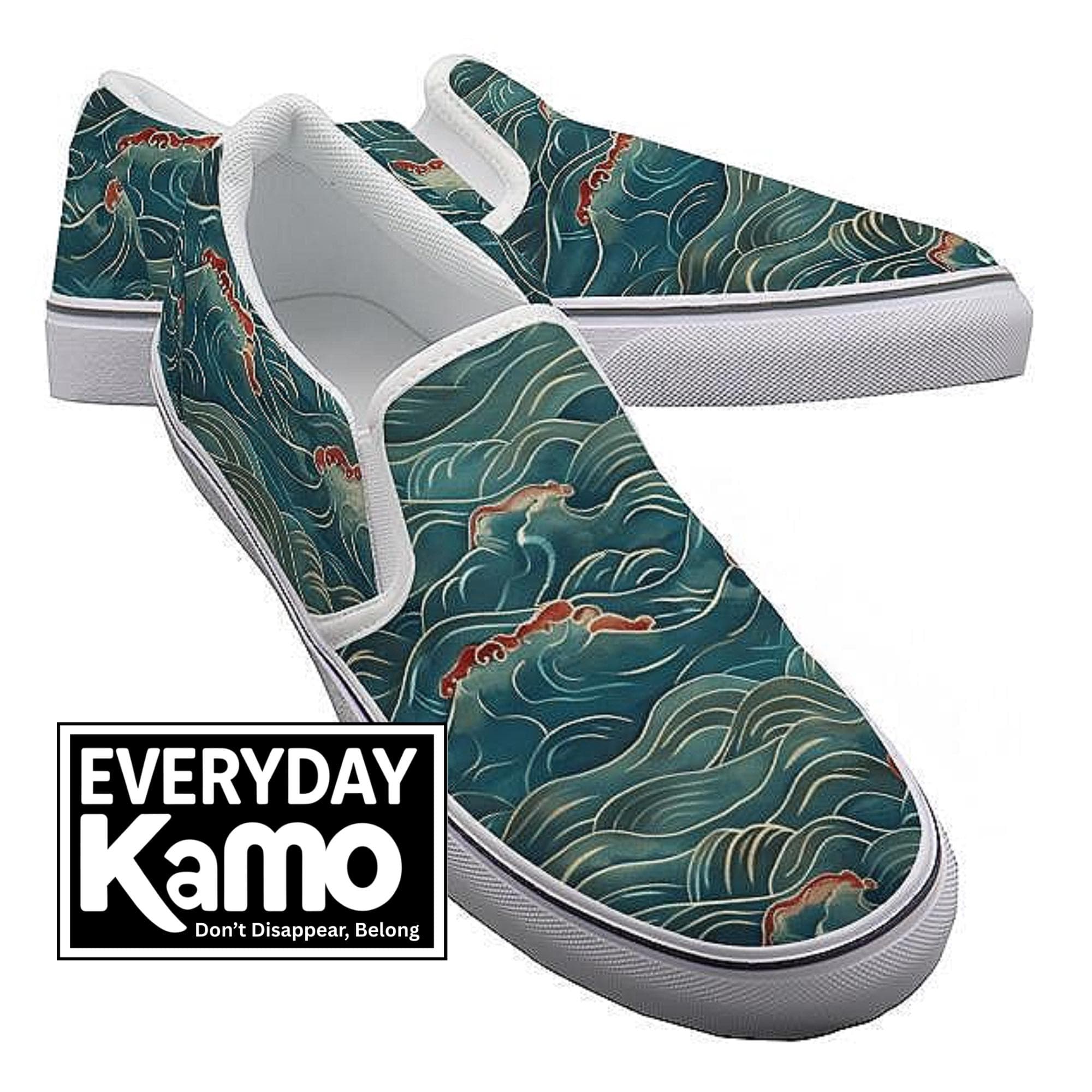 Custom Koi Wave Men's Slip-On Sneakers | Handmade Canvas Loafers