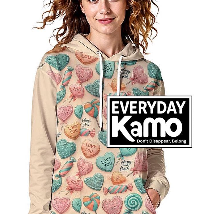 Sweetheart Candy Heart Hoodie Dress - Cozy Fur-Lined & Playful Pattern
