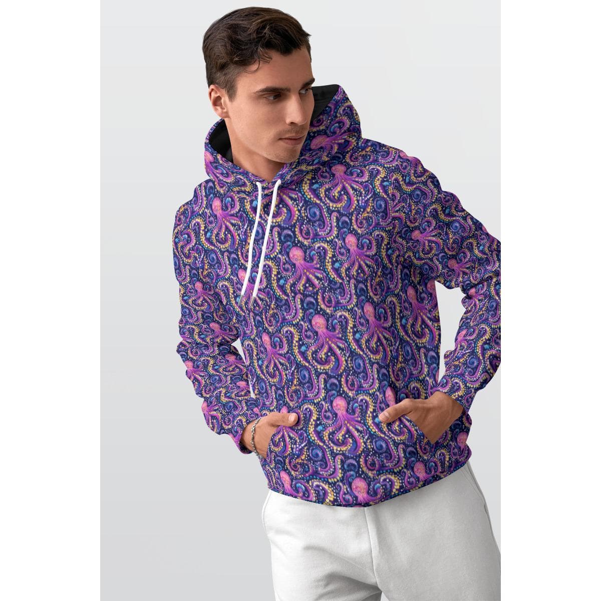 Vibrant Octopus All-Over Print Fleece Hoodie | Ocean Life Graphic Sweatshirt