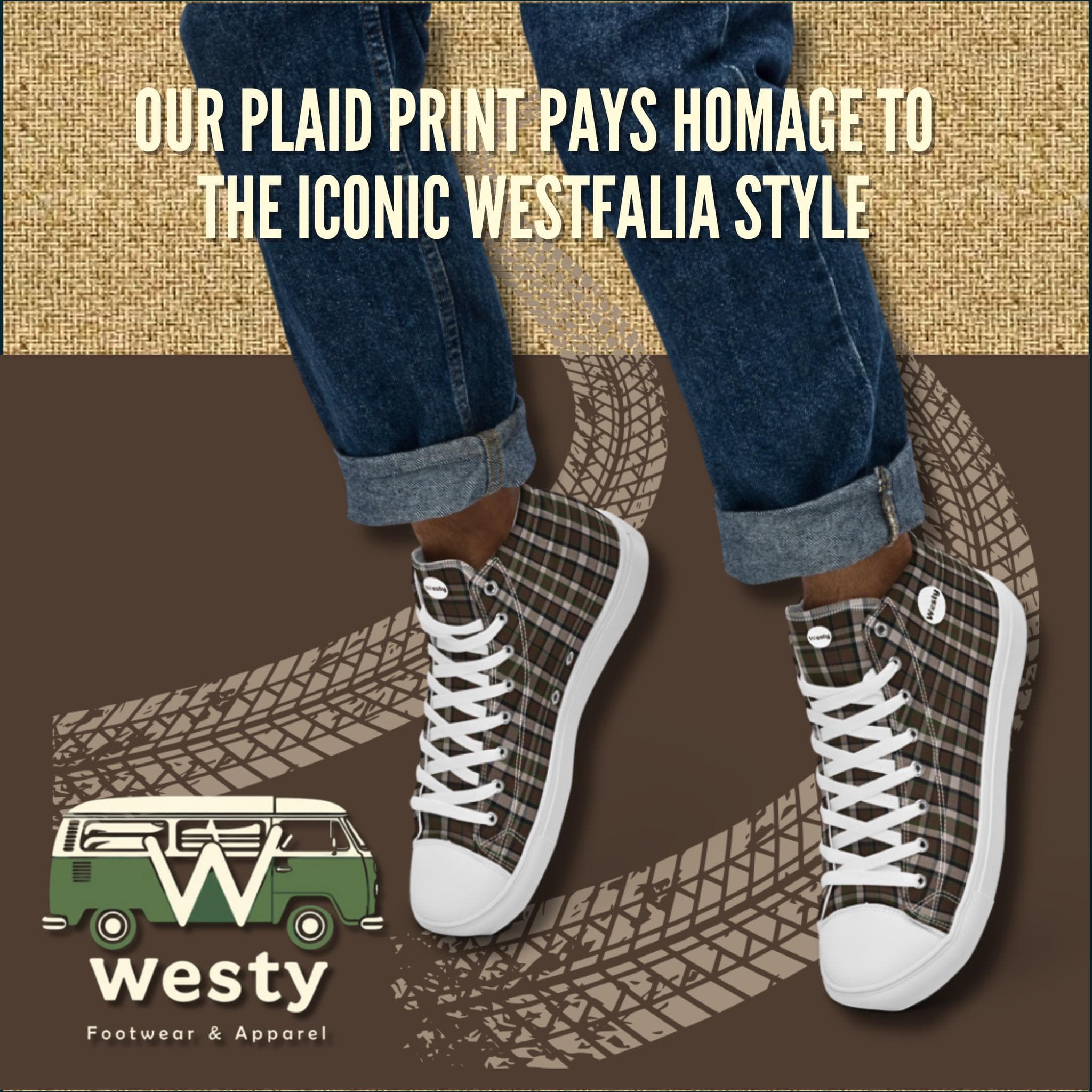Westy VW Westfalia High Top Canvas Shoes Men Brown