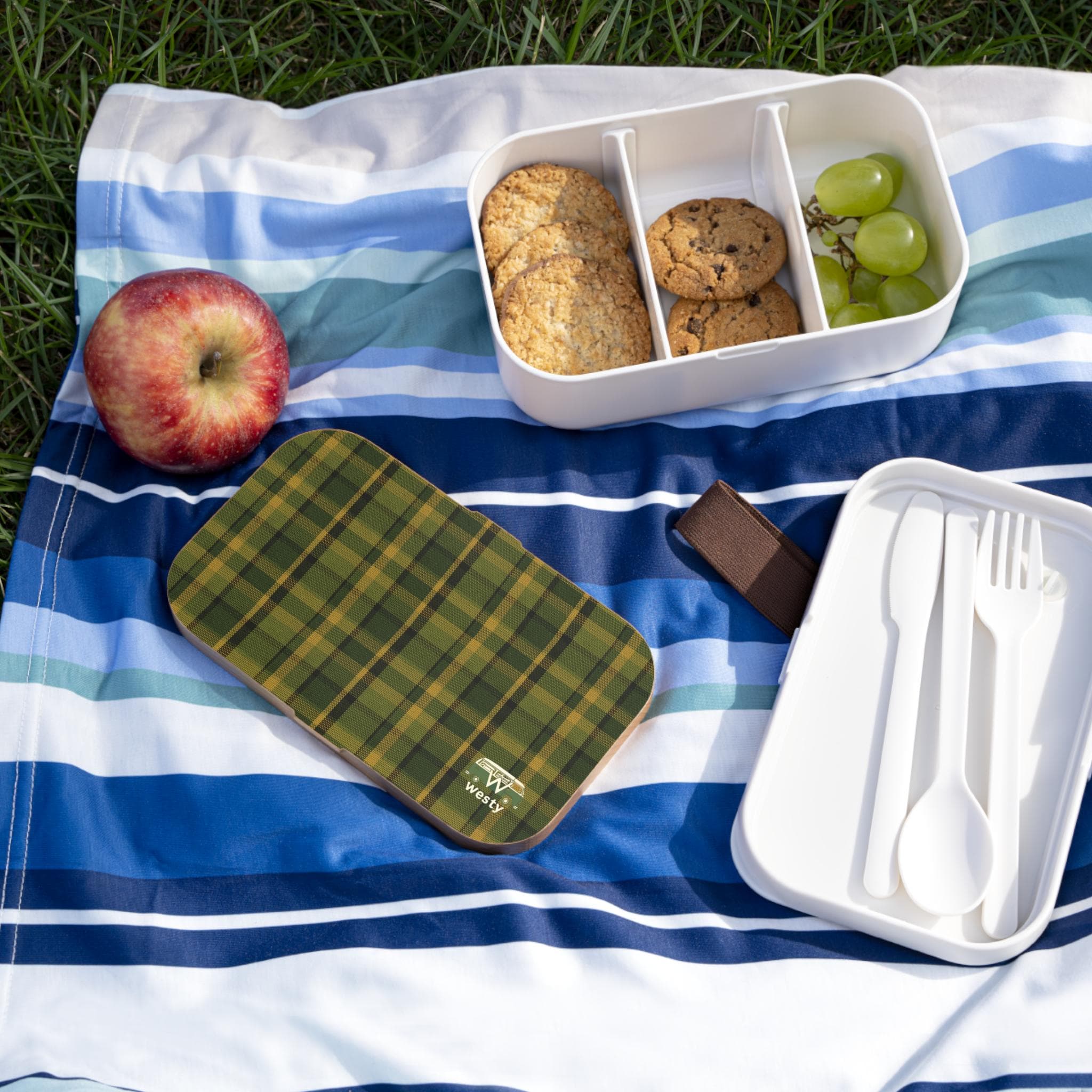 Westy Green Plaid Lunch Box, Bento Box, Travel Food Container