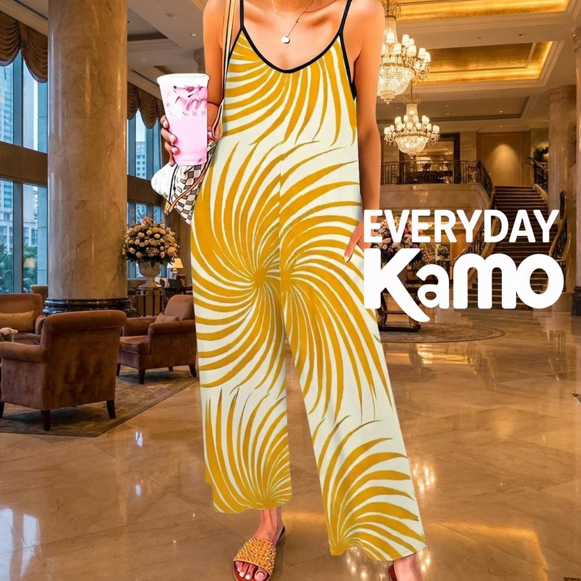 Yellow Swirl Wide Leg Jumpsuit | Handmade Boho Romper | Comfy Palazzo Pants