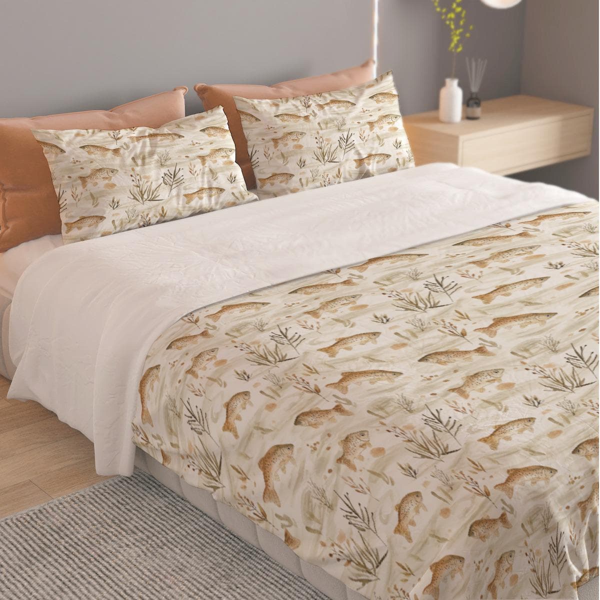 Rustic Fish Duvet Cover Set | Lake House Polyester Bedding
