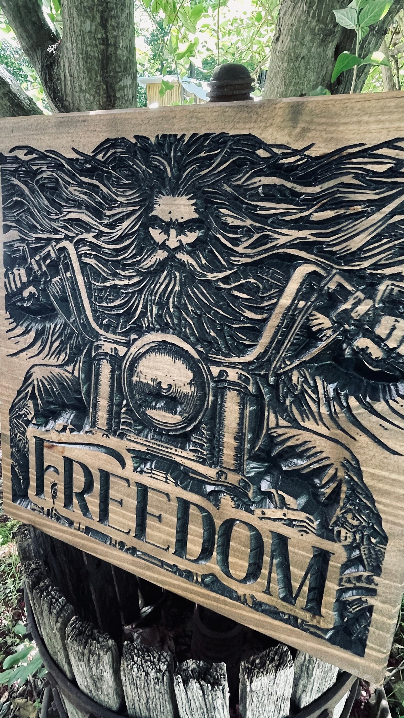Freedom Rider Carved Wood Sign