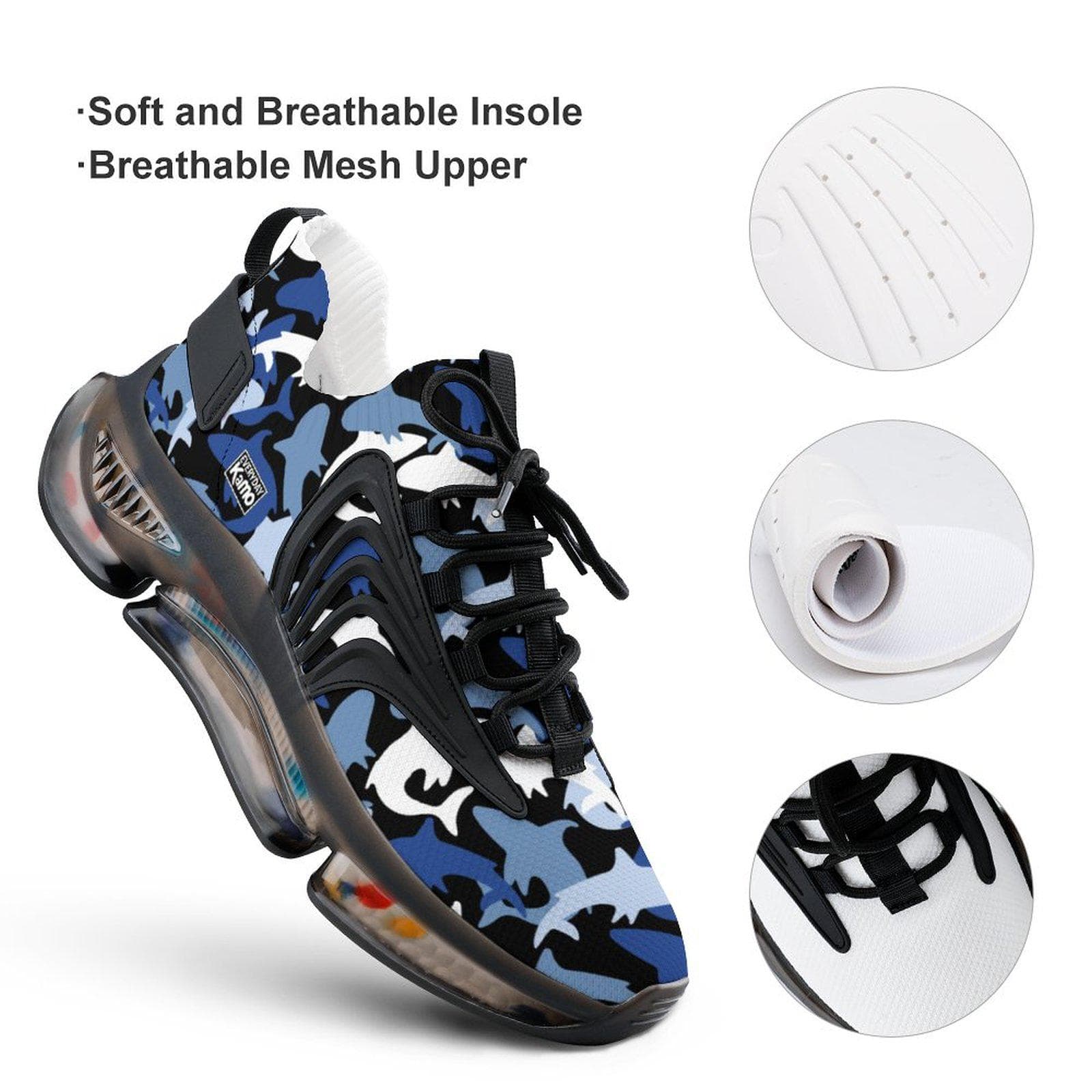 Everyday Kamo Deep Blue Shark Kamo Performance Sneakers | Men's Stylish Athletic Shoes | Comfort Fit Flying-Weave Design