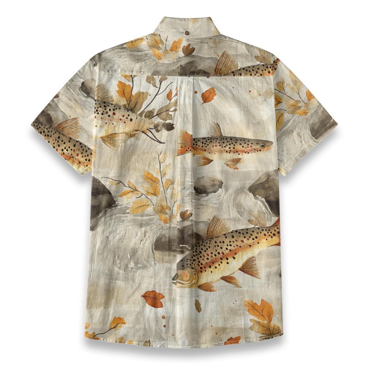 Men's Trout Fishing Shirt, Autumn River Slub Cotton Button-Up