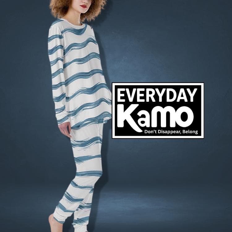 Blue Brushstroke Wave Pajama Set | Cozy Women's Striped Loungewear | Soft & Skin-Friendly PJs | Artistic Sleepwear