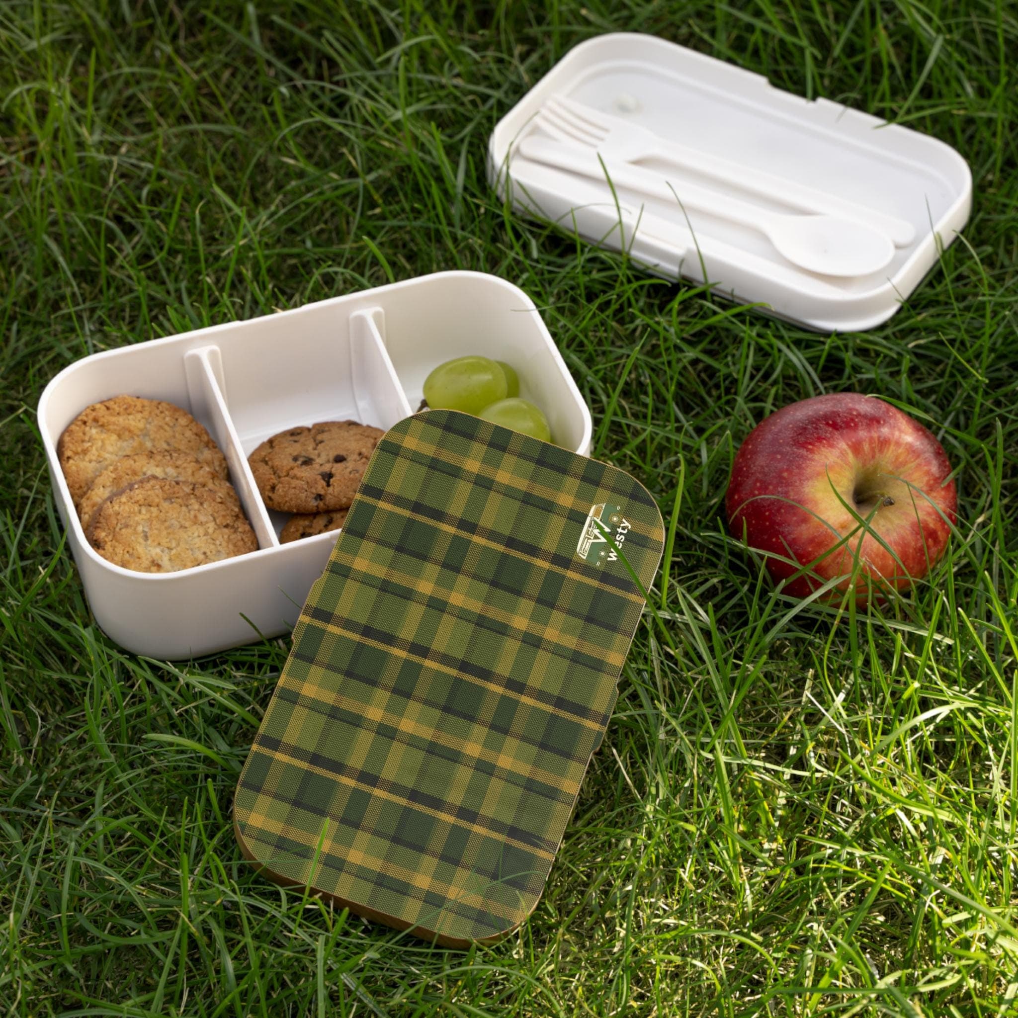 Westy Green Plaid Lunch Box, Bento Box, Travel Food Container