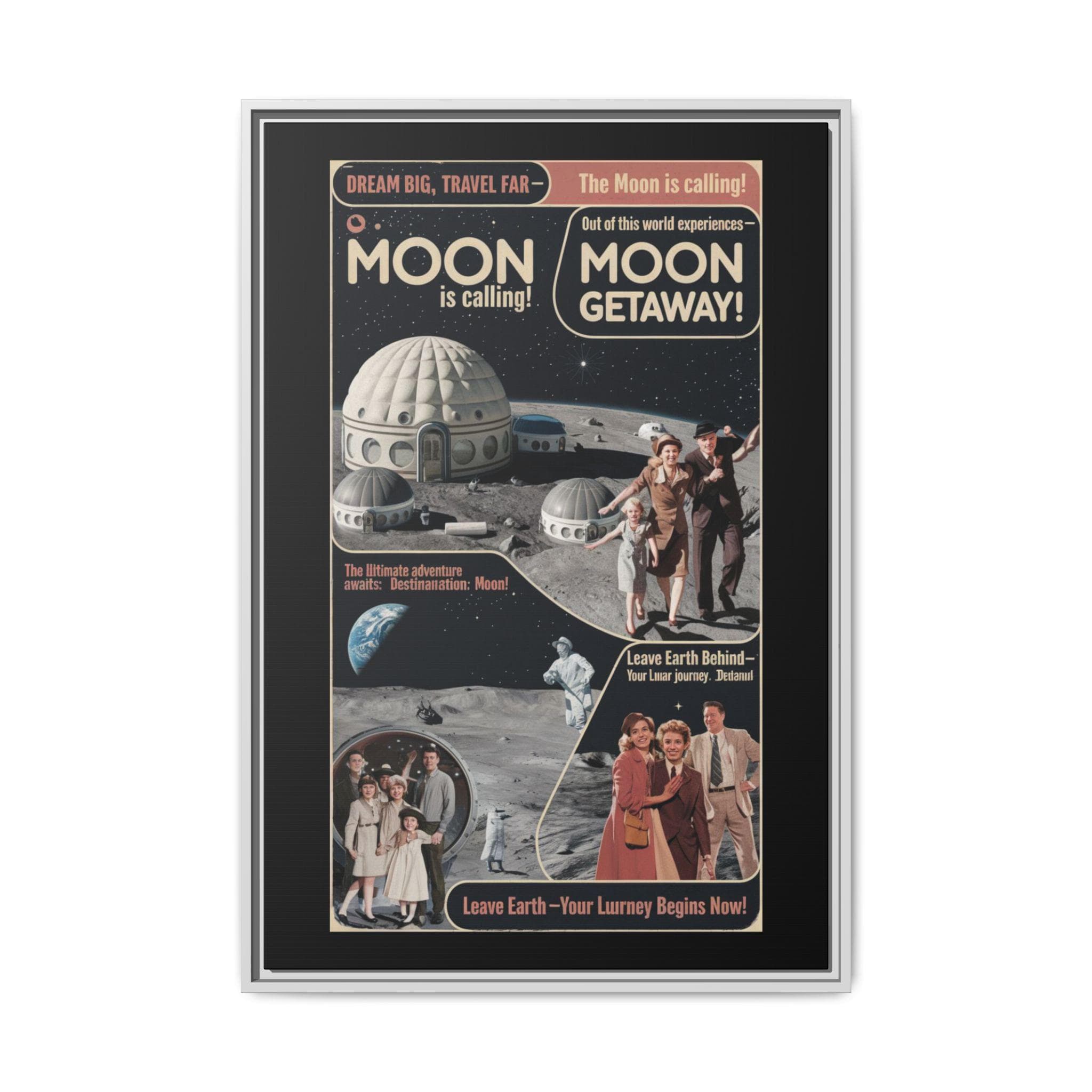 Moon Getaway: Retro Space Age Travel Matte Canvas, Framed (Multi-color)