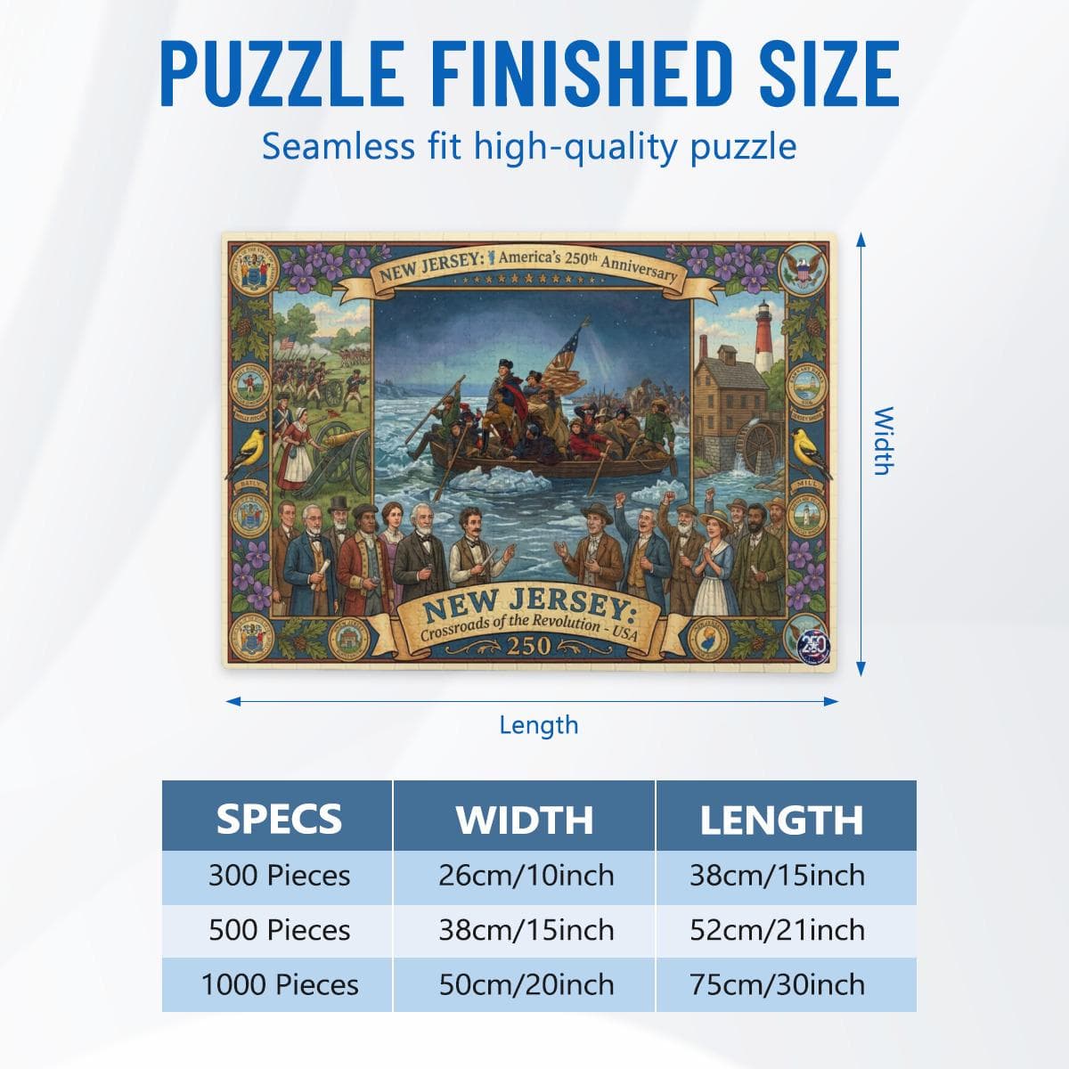 New Jersey 250th Anniversary Puzzle | Historical Delaware Crossing | Adult Jigsaw