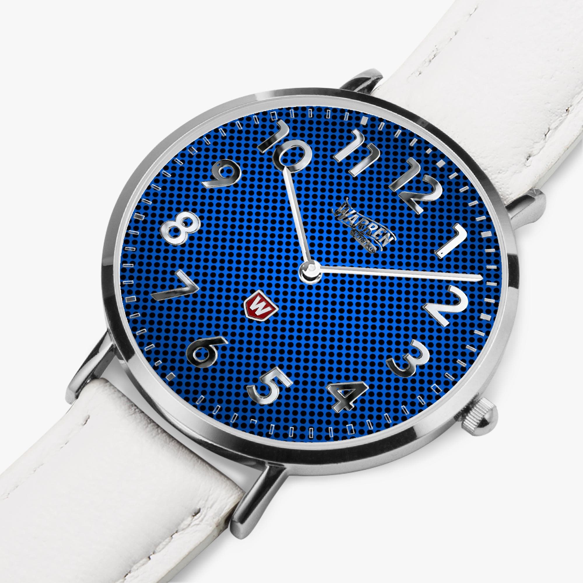 Ultra-Thin Unisex Quartz Watch - Blue Mesh Dial & Genuine Leather Band